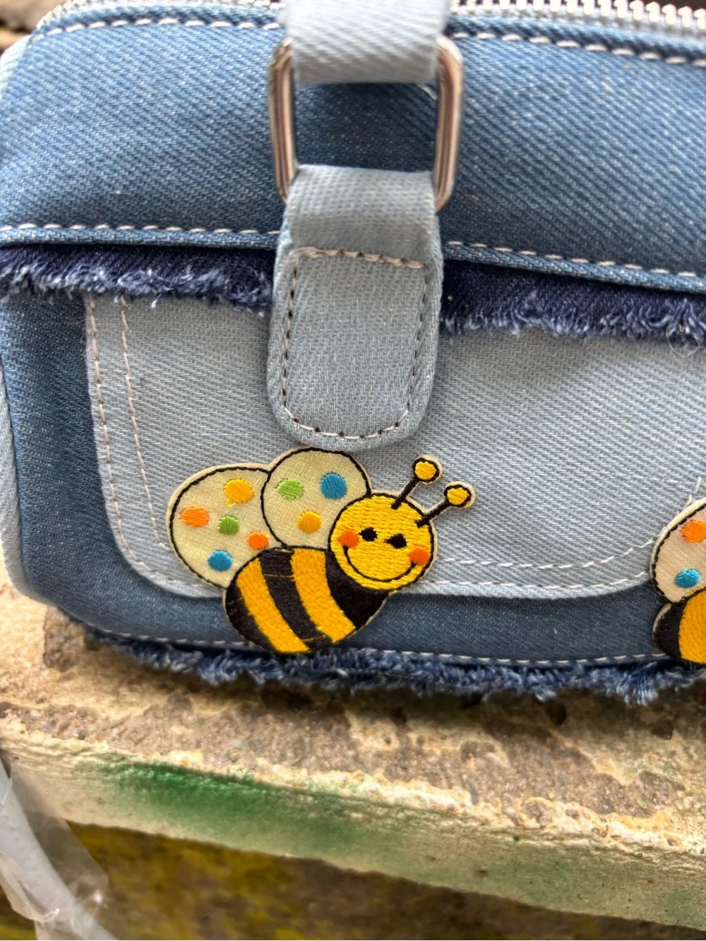 Denim  look Bee Appliqué Crossbody Bag - Light Blue brand new
